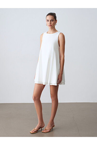 Dilvin 91500 100% Cotton Mini Dress-Ecru