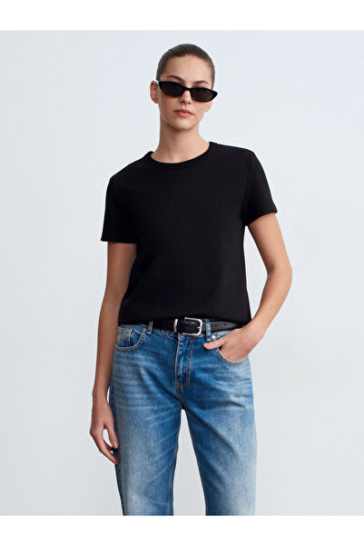 Dilvin 32779 Μπλουζάκι με λαιμόκοψη ποδηλάτου-Μαύρο