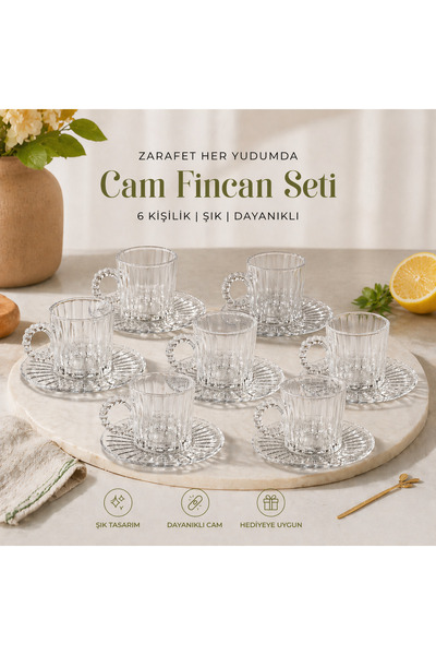 Kitchen Line Zarafet Cam Fincan Seti 6’lı – Şık Tasarım Kulplu Cam Kahve Finc...