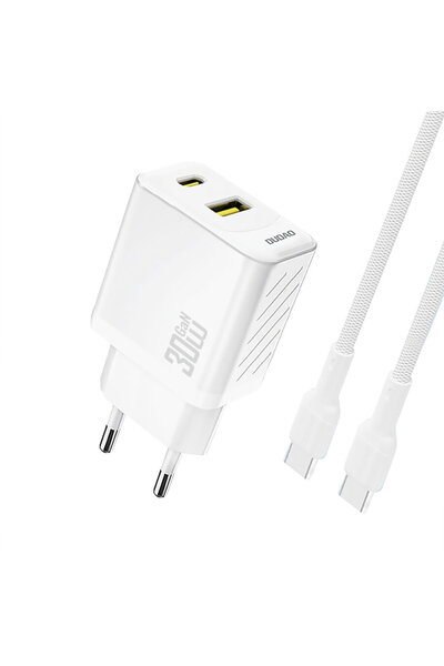 DUDAO A27TCEU PD 30W GaN Încărcător de perete USB-A USB-C cu cablu USB-C - Alb