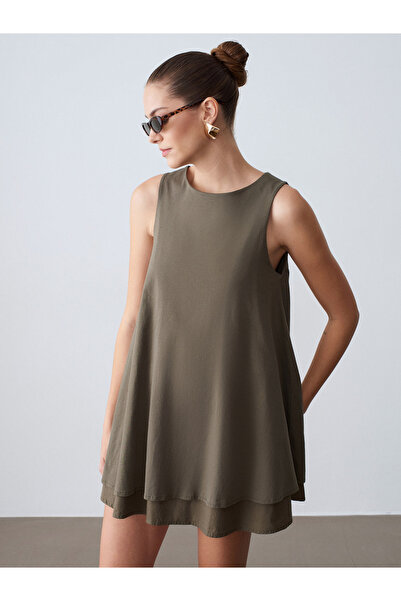 Dilvin 91500 100% Βαμβακερό Μίνι Φόρεμα-Χακί