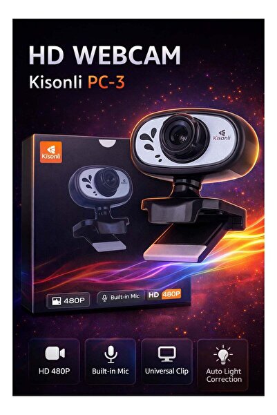 Kisonli كاميرا ويب عالية الدقة 480P USB طراز PC-3 للكمبيوتر والكمبيوتر المحمول