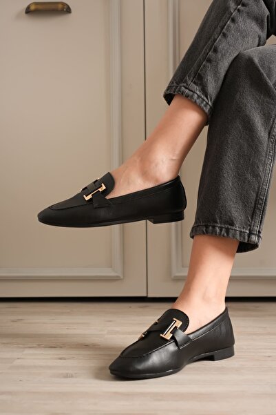 Zerenyus Γυναικείες μαύρες κομψές μπαλαρίνες με αγκράφα της Modena