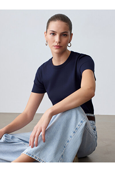 Dilvin 32779 Μπλουζάκι με λαιμόκοψη ποδηλάτου - Ναυτικό μπλε