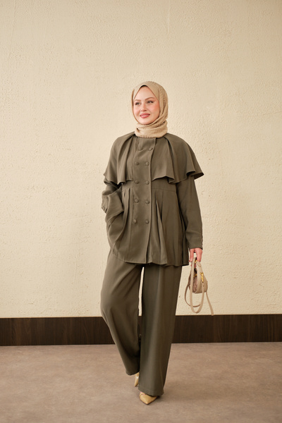 LOCCO Γυναικεία Κοστούμια με Γιακά και Λεπτομέρεια με Διπλά Κουμπιά, Πράσινο ...