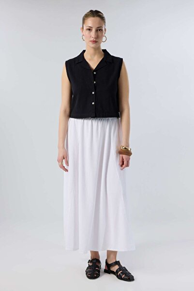 İpekçi Otantik Viscose Linen Blend Segmented Long Bell Skirt