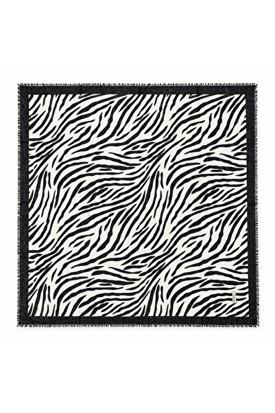 Wega Moda Γυναικεία μαύρο-λευκή μαντήλα με σχέδιο ζέβρας από βαμβάκι Ινδίας -...