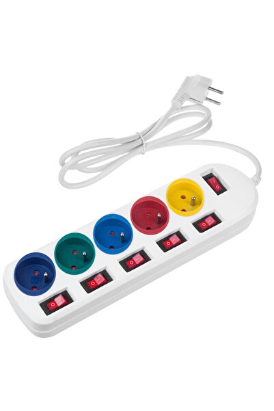 Maclean 5-socket extension cord MCE204 M/W, with switch, 250VAC/10A, 1.5 m