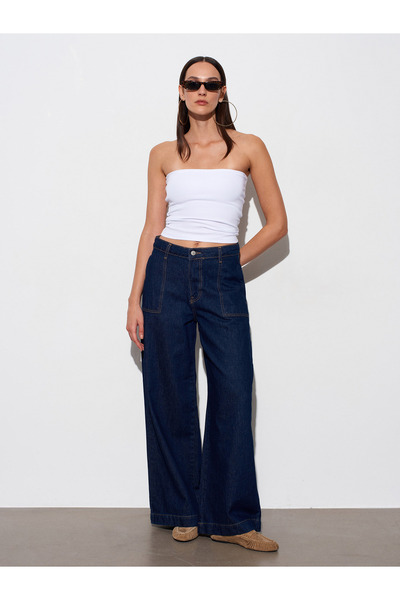 Dilvin 72305 100% βαμβακερό κοντό τζιν παντελόνι-μπλε