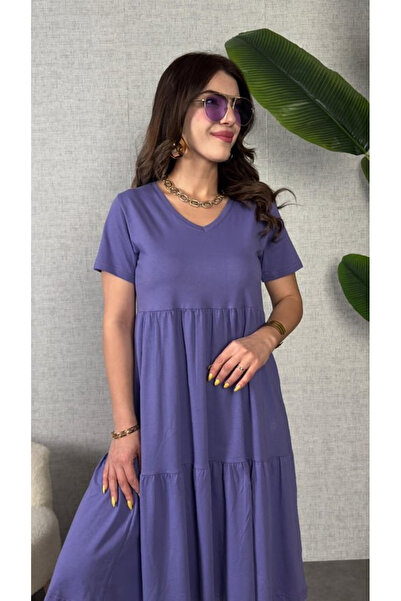 Modayakamoz Γυναικείο κοντομάνικο φόρεμα βισκόζης με λαιμόκοψη V