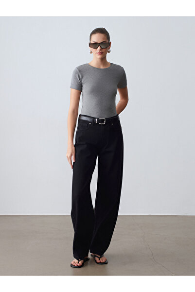 Dilvin 32637 Μπλουζάκι με λαιμόκοψη ποδηλάτου-Ανθρακί M