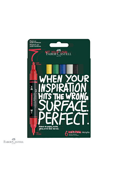 Faber Castell Set de 6 markere acrilice Faber-Castell Multimark, cu vârf dubl...