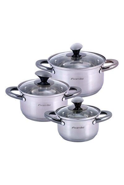 Kamille Σετ 3 κατσαρολών από ανοξείδωτο ατσάλι με καπάκι, Kamille, επαγωγικές...