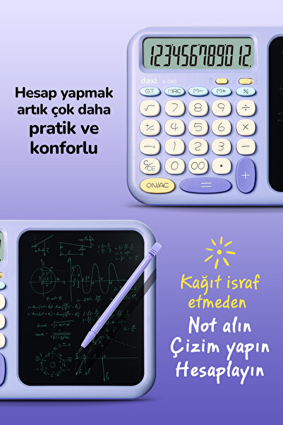 Daxi X-240 LCD Yazı Tabletli Hesap Makinesi, 12 Haneli, Kalemli, 24x15 cm