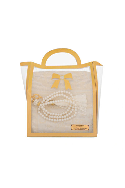 Hayrat Neşriyat Tesbih + Prayer Rug Gift Set (with Acetate Bag, Cream)