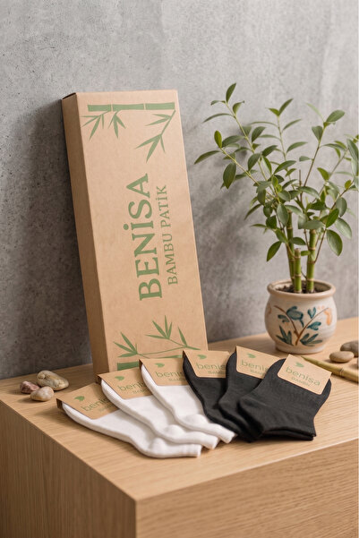BENİSA ÇORAP Γυναικεία μποτάκια από μπαμπού Μαύρες και λευκές κάλτσες 6 ζευγά...