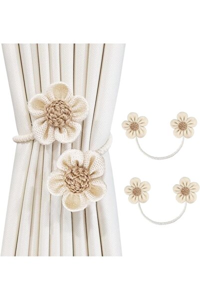Arabest 2-Pack Curtain Tie Backs,Natural Jute Fabric Flowers,Drill-Free Insta...