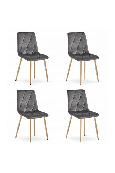 Artool Set 4 scaune bucatarie/living, Artool, Libra, catifea gri, picioare me...