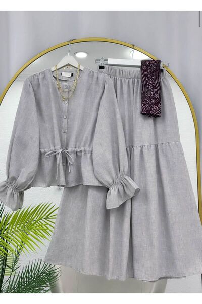 modasindoma Λινό BELİ B Με σούρες ΣΕΤ ΜΕ ΦΟΥΣΤΑ