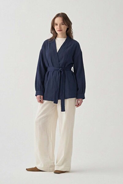 ALLDAY Μπουφάν μουσελίνας σε σκούρο μπλε με δέσιμο στη μέση