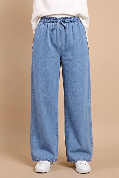 FERHEL Γυναικείο τζιν παντελόνι με ελαστική μέση, άνετη εφαρμογή και φαρδιά μ...