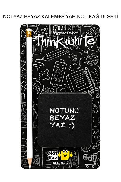 Dağtaş Kırtasiye Set za pisanje Think White White Pen & Black Notepad – Elega...