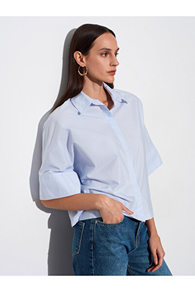 Dilvin 50542 Πουκάμισο από 100% βαμβακερή ποπλίνα-Μπλε