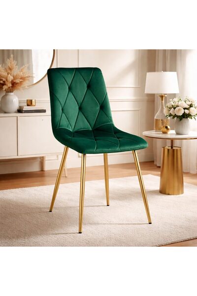 Artool Scaun bucatarie/living, Artool, Libra, catifea verde, picioare metal a...