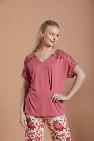 İPEKMOOD Dusty Rose Colorblouse Knitted Viscose Lycra / Trousers Woven Viscose Without Lycra with Elastic Waistband