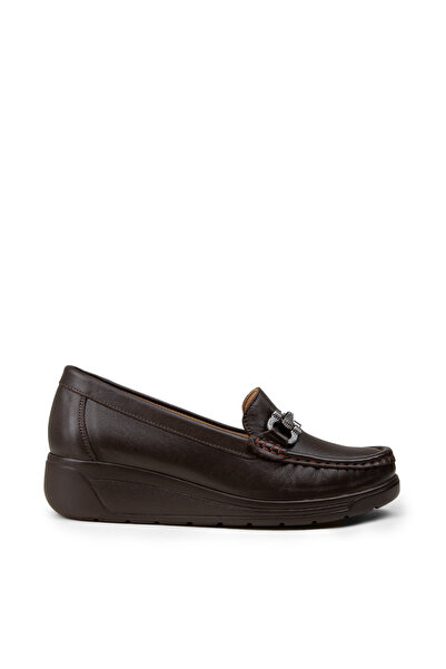 Deery Women's Genuine Leather Brown Wedge Heel Loafer
