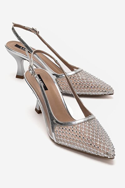 Lizy Shoes Γυναικεία Ασημένια Πέτρινα Διχτυωτά Λεπτομερή Κομψά Βραδινά Παπούτ...