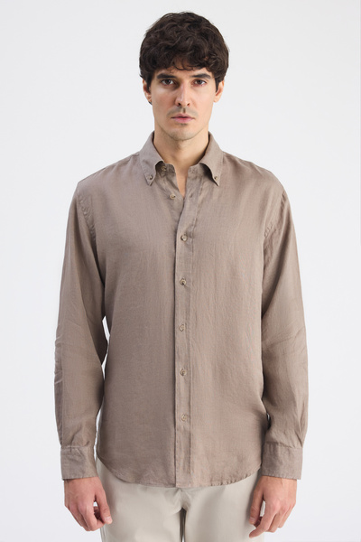 D'S Damat Πουκάμισο Ds Damat Comfort Βιζόν Απλό 100% Λινό