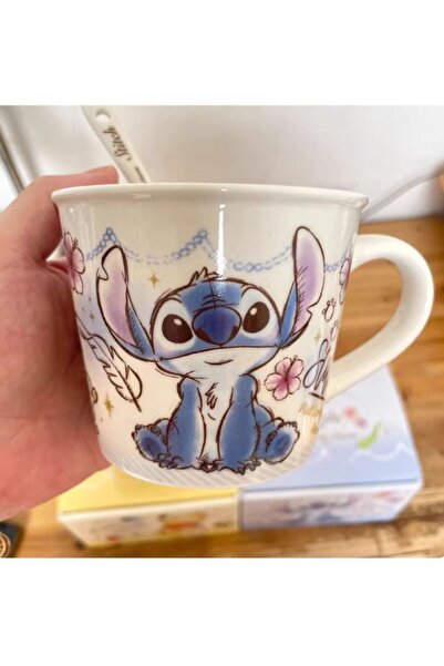 Disney Stitch كوب قهوة سيراميك بتصميم ستيتش مع ملعقة 250 مل - كوب كرتوني لطيف...