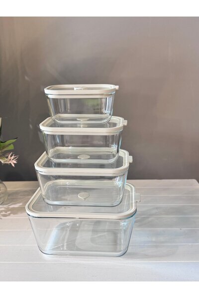 şirineşyalarım 4-Piece Glass Vacuum Storage Set - Cream