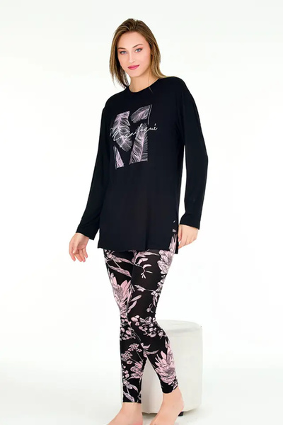 AZRA BUTİK Σετ Πιτζάμες με Μακρύ Μανίκι σε Ροζ Φλοράλ Σχέδιο