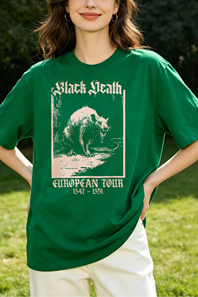 Fleck تي شيرت نسائي Black Death European Tour 1547 1551 برسومات القوارض القوط...