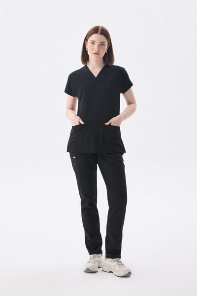 Class Üniforma Μονόχρωμα μαύρα χειρουργικά ρούχα Unisex από Lycra για ιατρικέ...