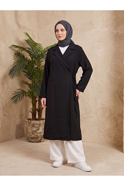 Lunsera Store Collared Side-Tie Short Jacket-Black