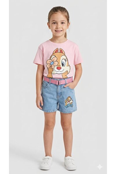 ARBİ kids Κοριτσίστικο τζιν σορτς με ζώνη και κοντομάνικο σετ