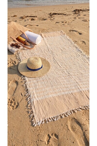 Mujo Home Collection 2 Layer Muslin Bath/Beach Towel - Peshtemal - Pareo 100% Organic Cotton 90 X 180 cm