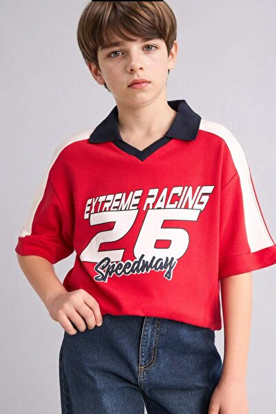 DeFacto Υπερμεγέθη μπλουζάκι πόλο με κοντό μανίκι για αγόρια H0980A826SM