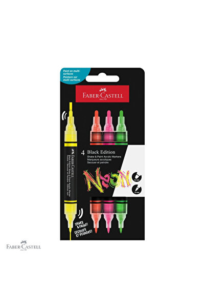 Faber Castell Set de 4 markere acrilice neon Faber-Castell Shake&Paint, cu vâ...