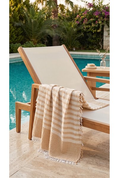 Mujo Home Collection 2 Layer Muslin Bath/Beach Towel - Peshtemal - Pareo 100% Organic Cotton 90 X 180 cm