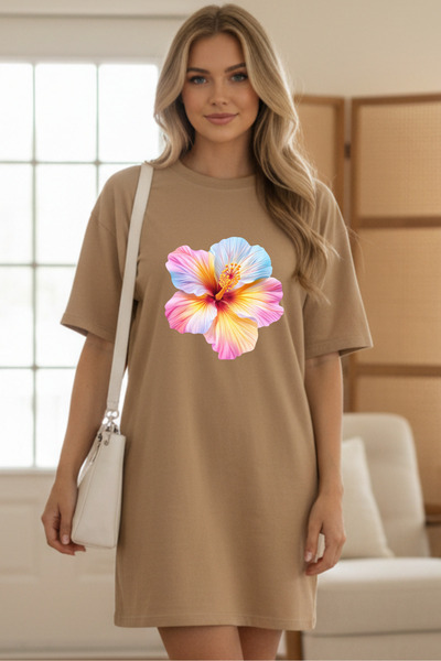 Pink Sky Γυναικείο μπλουζάκι με κοντό μανίκι και λαιμόκοψη, μεγάλο μέγεθος, ν...