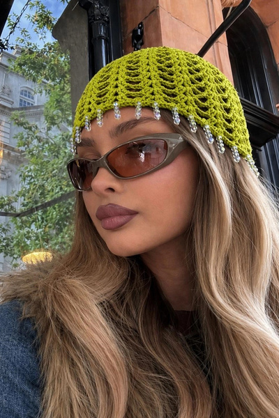 Eka Γυναικεία Πράσινη Χειροποίητη Πλεκτή Μπαντάνα με Πέτρες 852027