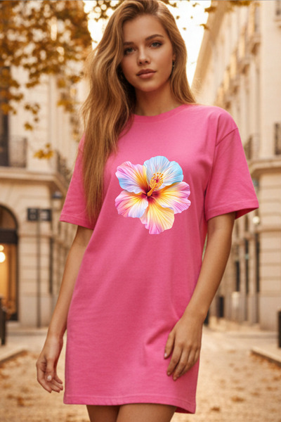 Pink Sky Γυναικείο μπλουζάκι με κοντό μανίκι και λαιμόκοψη, μεγάλο μέγεθος, ν...