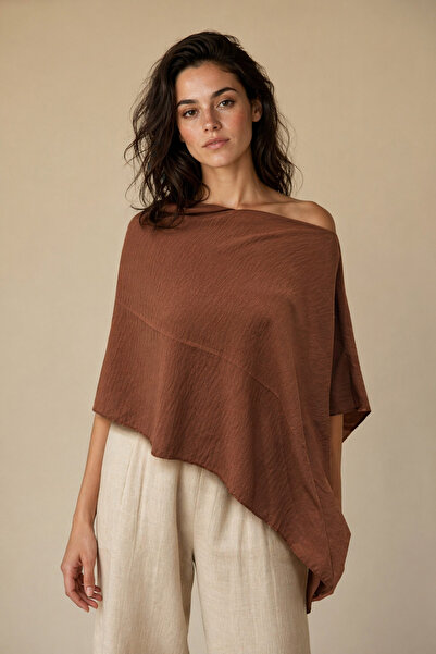 Sebir Moda Ασύμμετρο λινό πόντσο