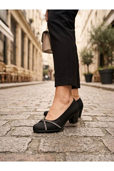 Passeri Shoes حذاء نسائي أسود بكعب قصير أنيق وكلاسيكي للاستخدام اليومي