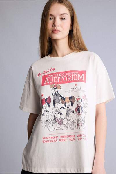 DeFacto Μπλουζάκι Disney Mickey & Minnie Oversize με στάμπα και κοντό μανίκι ...