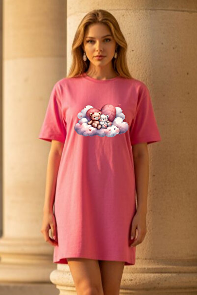 Pink Sky Γυναικείο μπλουζάκι με κοντό μανίκι και λαιμόκοψη, μεγάλο μέγεθος, ν...